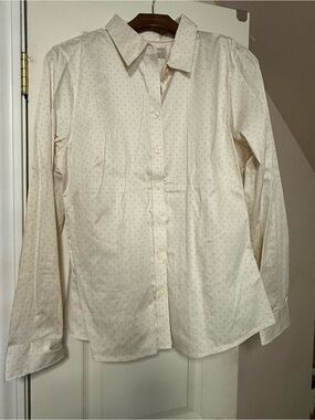 Banana Republic Cream Button-Up Blouse with Subtle Dot Print